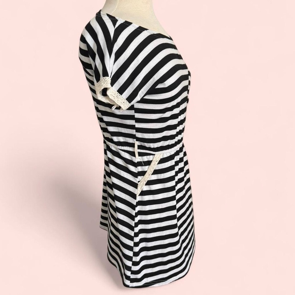 2000’s y2K Vintage Striped Black White Lace Trim Emo Goth Mini Dress - Picture 2 of 7